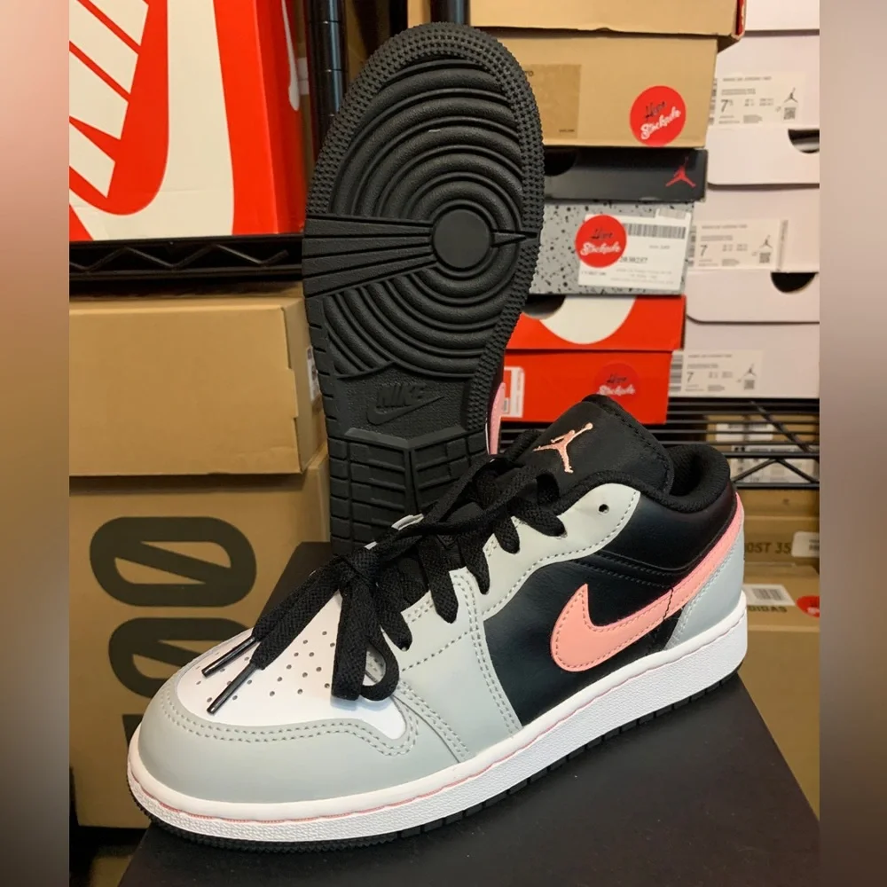 Nike Air Jordan 1 Low Black Grey Pink Shoes 553558-062 553560-062 GS Men's Sizes - Picture 12 of 13